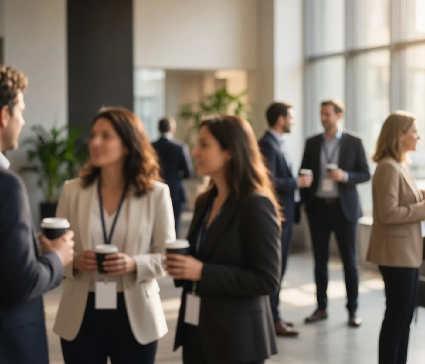 Attendees talking during a networking break